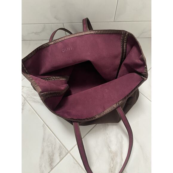 Vintage DKNY Tote Bag Velour Velvet Burgundy Reversible - Picture 7 of 14